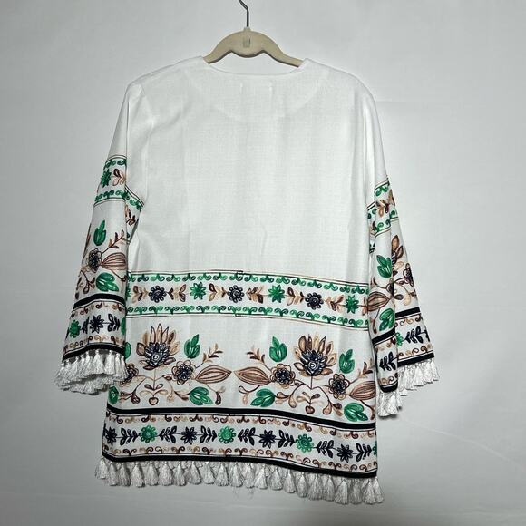 Free The Roses Embroidered Tassel Floral Fully Lined Jacket White Womens Size S - Picture 3 of 9